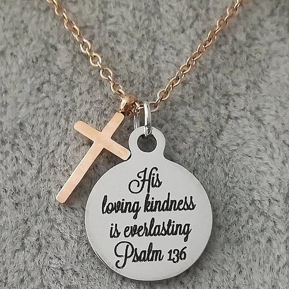 Rose Gold Cross Christian Bible Verse Scripture Necklace